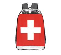 CNTDBU Sac à dos transparent avec drapeau suisse de 40,6 cm, sac approuvé par les stades en PVC transparent, poche avant imprimée sur toute la surface, sac à dos de voyage léger, unisexe