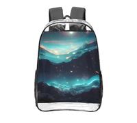 CNTDBU Sac à dos transparent avec étoiles de science-fiction 40,6 cm, sac approuvé par les stades en PVC transparent, poche avant imprimée sur toute la surface, sac à dos de voyage léger, unisexe
