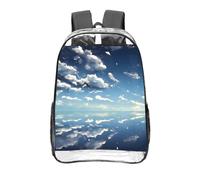 CNTDBU Sac à dos transparent bleu ciel et nuages blancs de 40,6 cm, sac approuvé par les stades en PVC transparent, poche avant imprimée sur toute la surface, sac à dos de voyage léger, unisexe