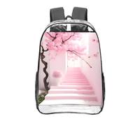 CNTDBU Sac à dos transparent en PVC approuvé par les stades - Motif floral de cerisier rose - 40,6 cm - Imprimé sur toute la surface - Poche avant - Léger - Unisexe