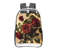 CNTDBU Sac à dos transparent imprimé rose rouge, 40,6 cm, très résistant, approuvé par les stades, sac à dos en PVC transparent, fond renforcé, sac à dos de voyage unisexe