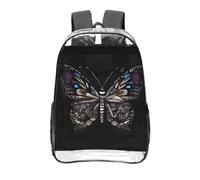 CNTDBU Sac à dos transparent Science Butterfly de 40,6 cm, sac approuvé par les stades en PVC transparent, poche avant imprimée sur toute la surface, sac à dos de voyage léger, unisexe
