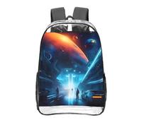 CNTDBU Sac à dos transparent Science Fiction Future de 40,6 cm, sac approuvé par les stades en PVC transparent, poche avant imprimée sur toute la surface, sac à dos de voyage léger, unisexe