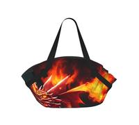 CNTDBU Sac de couverture de pique-nique 2 en 1 Dragon King in Fire - Tapis rond pliable et imperméable pour plage, parc - Sac de camping portable avec poches de rangement pour aventures en plein air