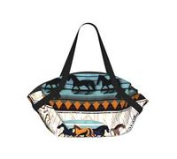 CNTDBU Sac de pique-nique 2 en 1 à motif de rayures de cheval, tapis rond pliable et imperméable pour plage, parc, sac fourre-tout de camping portable avec poches de rangement pour les aventures en