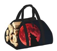CNTDBU Sac de transport de bois de chauffage Blood Moon Wolf - En toile robuste - Étanche - Avec poignées rembourrées
