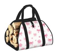 CNTDBU Sac de transport de bois de chauffage sans couture avec nœud et fleurs, en toile robuste, sac de transport de bois imperméable avec poignées rembourrées