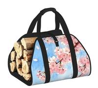 CNTDBU Sac de transport de bois de chauffage Spring Cherry Bloom - En toile robuste - Sac de transport de bûches imperméable avec poignées rembourrées