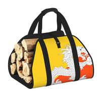 CNTDBU Sac de transport pour bois de chauffage avec drapeau du Royaume du Bhoutan - En toile robuste - Sac à bûches imperméable avec poignées rembourrées