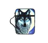 CNTDBU Sac fourre-tout avec poignées - Résistant à l'eau - Pour voyage à l'église, porte-stylo, tablette, journal - Motif loup sous la lune