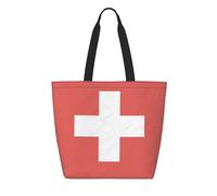 CNTDBU Sac fourre-tout réutilisable en papier Tyvek avec drapeau suisse - Léger et pliable - Imperméable - Durable - Respectueux de l'environnement - Pour le shopping, le travail, les voyages