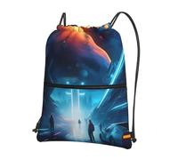 CNTDBU Science Fiction Future Sac à dos avec cordon de serrage avec fermeture éclair imperméable et léger pour la gym, le sport, sac à dos réglable pour voyage randonnée