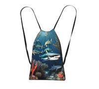CNTDBU Sharks Under the sea Sac à dos pliable avec cordon de serrage - Sac à dos léger et réutilisable pour voyage, sac à dos compact pour le camping, la salle de sport