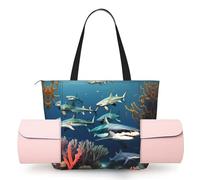 CNTDBU Sharks Under The Sea Sac de yoga pour femme - Grand sac de gym avec support pour tapis de yoga, sac à bandoulière léger pour entraînement, voyage, plage