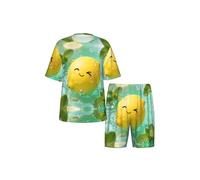 CNTDBU Smiling Lemon Ensemble de pyjama à manches courtes pour homme - Vêtement de nuit d'été doux et respirant - Vêtement de détente léger avec poches pour la maison, Noir , 3XL