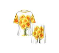 CNTDBU Smiling Sun Bouquet Ensemble de pyjama pour homme à manches courtes - Vêtement de nuit d'été doux et respirant - Vêtement de détente léger avec poches pour la maison, Noir , XXL