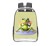 CNTDBU The Funny Frog doing Yoga Sac à dos transparent de 40,6 cm approuvé par les stades en PVC transparent, poche avant imprimée sur toute la surface, sac à dos de voyage léger unisexe