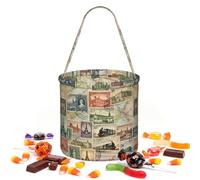 CNTDBU Timbres classiques Halloween Sac de rangement rond Sac à main pour | Tissu sergé léger réutilisable pouvant contenir des cadeaux essentiels pour une utilisation en fête