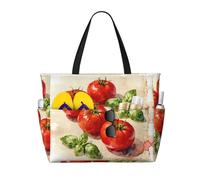 CNTDBU Tomato Basilic Fresh Sac de voyage de plage imperméable avec 7 poches, sac fourre-tout surdimensionné pour gym, camping, léger et pliable