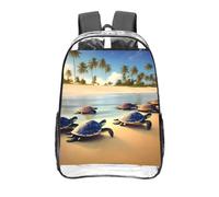 CNTDBU turtles on the beach Sac à dos transparent de 40,6 cm en PVC transparent approuvé par les stades, poche avant imprimée sur toute la surface, sac à dos de voyage léger, unisexe