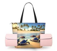 CNTDBU Turtles On The Beach Sac de yoga pour femme, grand sac fourre-tout de gym avec support de tapis de yoga, sac à bandoulière léger pour entraînement, voyage, plage
