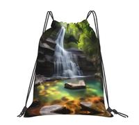 CNTDBU Waterfall Views Grand sac à dos imperméable et léger pour le sport, sac à dos décontracté avec cordon de serrage pour voyage, randonnée