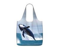 CNTDBU Whales at sea Packaway Sac de courses léger réutilisable pliable pour les courses, sac à dos de voyage de 25 L avec cordon de serrage pour le travail, la salle de sport