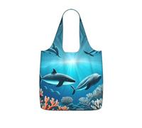CNTDBU Whales under the sea Packaway Sac de courses léger réutilisable pliable pour courses, sac à dos de voyage de 25 L avec cordon de serrage pour le travail et la salle de sport