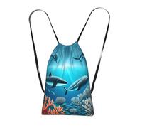 CNTDBU Whales under the sea Sac à dos pliable avec cordon de serrage - Léger et réutilisable - Sac à dos de poche compact pour le camping, la salle de sport