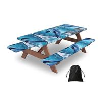 CNTDBU Winter the Dolphin - Housse de table de pique-nique imperméable de 183 cm pour camping, barbecue en plein air
