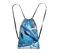 CNTDBU Winter the Dolphin Sac à dos pliable avec cordon de serrage - Léger et réutilisable - Sac à dos de poche compact pour le camping, la salle de sport