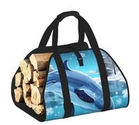 CNTDBU Winter the Dolphin Sac de transport de bois de chauffage en toile robuste Sac de transport de bûches imperméable avec poignées rembourrées