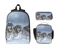 CNTDBU Wolf Pack Sac à dos 3 en 1 Sac de voyage Sac à déjeuner Pochette de rangement