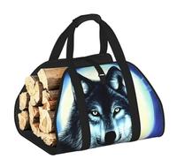 CNTDBU Wolf Under Moon Sac de transport de bois de chauffage en toile robuste avec poignées rembourrées