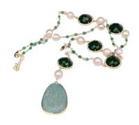 CNTUSRXT 27'' White Keshi Pearl Green Agate Jade Coin Necklace Green Pendant