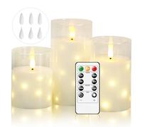 Cnulenzt Bougies LED Sans Flamme en Verre avec Guirlande Étoilée Intégrée, à Piles, avec Télécommande et Minuterie, Idéal pour Mariage, Décoration Maison - Lot de 3