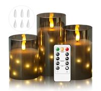 Cnulenzt Bougies LED Sans Flamme en Verre avec Guirlande Étoilée Intégrée, à Piles, avec Télécommande et Minuterie, Idéal pour Mariage, Décoration Maison - Lot de 3
