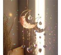 Cnwinu Attrape-soleil en cristal - Décoration de fenêtre avec chaîne - Pendentif - Cristaux à suspendre - Carillon éolien pour fenêtre, chambre à coucher, voiture, maison, jardin - Sablier lune rose