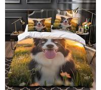 CNWRZCJXY Chien Heureux 3D Imprimé Housse de Couette 3 pièces Microfibre Entretien Facile Photographie animalière Drap de Couette 2 taies Anti-Tache Couples Famille King（220x240cm）