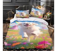 CNWRZCJXY Chien Heureux Qui Court 3D Imprimé Housse de Couette Microfibre hypoallergénique Dessin animé Fantastique Drap de Couette 2 taies Anti-Tache pour Famille invités Single (135x200cm)