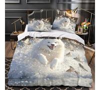 CNWRZCJXY Joie du Chien enneigé 3D Imprimé Drap de Couette Microfibre léger Oiseaux Sauvages en vol Housse de Couette 2 taies éclair dissimulé déco Chambre Adulte Single (135x200cm)