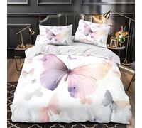 CNWRZCJXY Papillon 3D Imprimé Drap de Couette Microfibre hypoallergénique Rêve Pastel Housse de Couette 2 taies Entretien Facile Adolescents Jeunes Adultes Single（140x200cm）