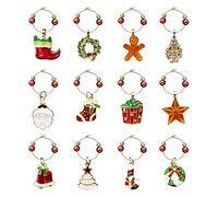 CNYMANY 12 pcs Verre à Vin Breloques, Thème de Noël Gobelet Boisson Marque Alliage de Zinc Étiquettes pour Noël Vin Cocktail Dégustation Champagne Party Favors Fournitures Cadeaux