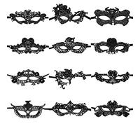 CNYMANY 12 pièces Constellations Masques en Dentelle Femmes Sexy Masque pour Yeux pour Bal Masqué Danse Vénitien Costume de Mascarade - Noir