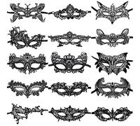 CNYMANY 15 pièces Masques en Dentelle Flexible Femmes Sexy Masque pour Yeux pour Bal Masqué Danse Vénitien Costume de Mascarade - Noir