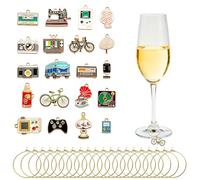 CNYMANY 20 breloques pour verres à vin, marque-verres émaillés sur le thème vintage, avec design à boucle, pour vin, cocktail, champagne, dégustation, fêtes, décorations et cadeaux
