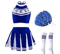 CNYUON Costume classique de pom-pom child lycée, uniforme sportif for étudiantes, tenue fête carnaval athlétique avec Accessoires(Blue Set,M)