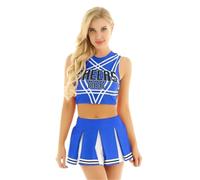 CNYUON Costume de pom-pom child for femme, ensemble tennis avec haut et mini-jupe plissée, uniforme charmant avec Accessoires(Blue,M)