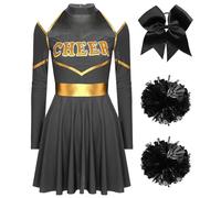 CNYUON Costume de pom-pom child for femme, tenue scène, robe, bandeau à nœud et 2 boules fleurs avec Accessoires(Black,M)