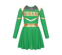 CNYUON Costumes de pom-pom child for enfants, uniforme, robe danse à manches longues avec fleurs la main, couvre-chef, chaussettes rayées for représentation sur scène avec Accessoires(Green,10)